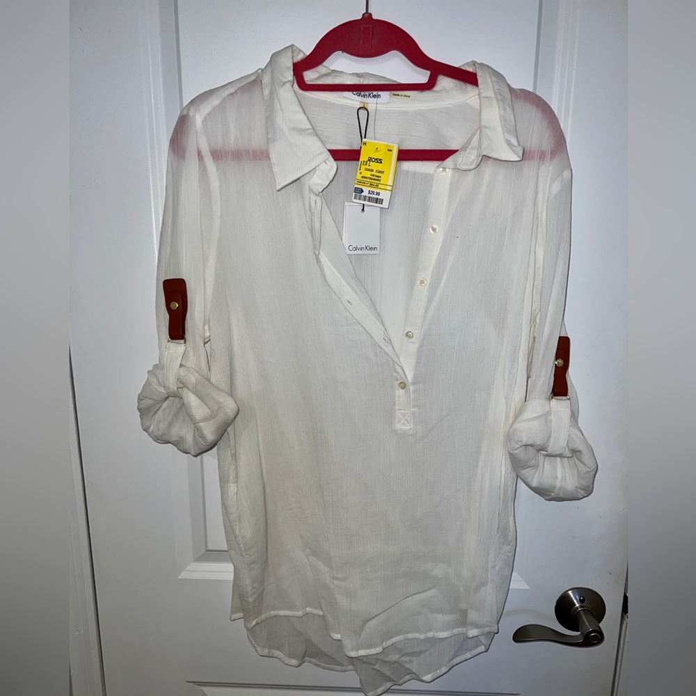Calvin Klein top with leather accents and gold hardware L never worn